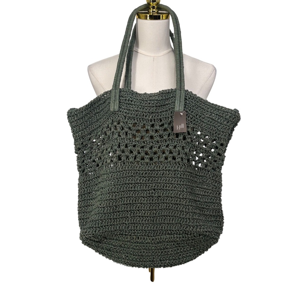 J. Jill Crochet Woven Tote Bag New Sage Open Knit‎ Shoulder Bag Market Beach